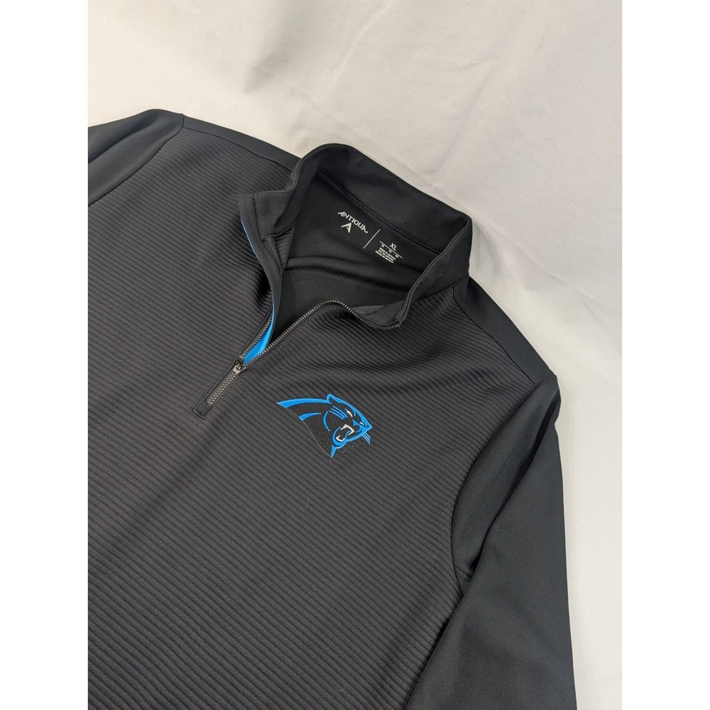 NWT Carolina Panthers Antigua 1/4 Zip‎ Pullover  XL Black Pull Over Performance